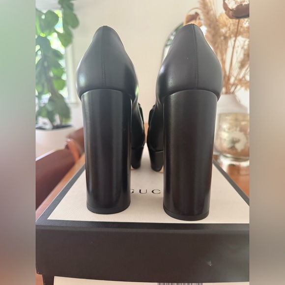 Gucci Black Platform Heels with Gold Accent - Picture 6 of 13